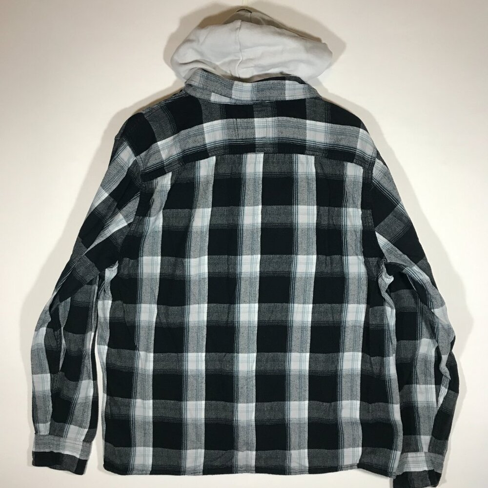 Hollister Men's XL Black Plaid Long Sleeve Button Up Hoodie Flannel Shirt - Picture 7 of 11